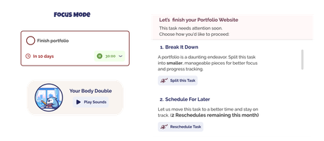 illustration of the features of LazyLeap App showcasing how the User interface changes when the user cames back after a while, suggesting new tasks, start over again and more.