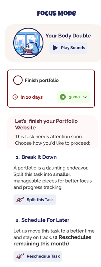 illustration of the features of LazyLeap App showcasing how the User interface changes when the user cames back after a while, suggesting new tasks, start over again and more.